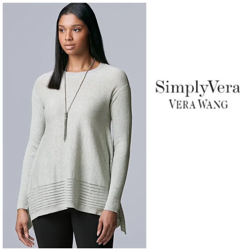 Simply Vera Wang Womens Gray Crewneck Sweater Knit Tunic Plus Sz XXL New